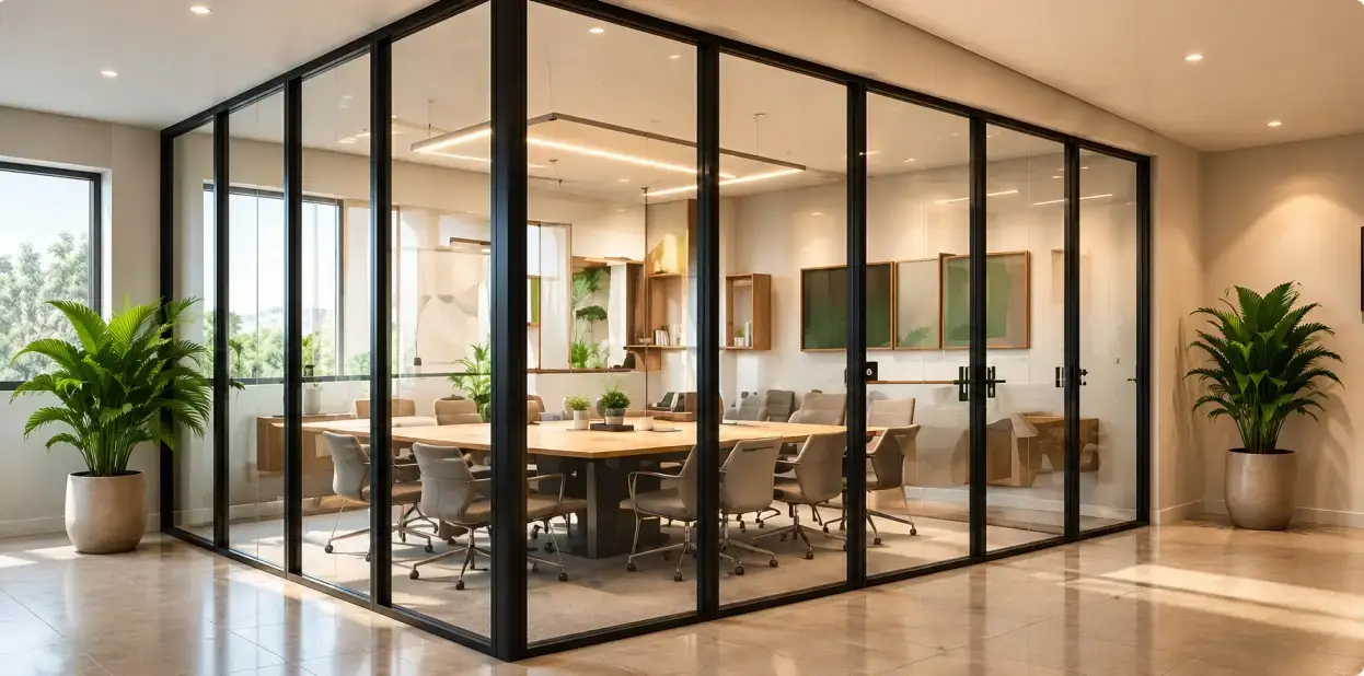 Black framed glass partitions